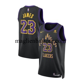 Maglia NBA Los Angeles Lakers LeBron James 23 Nike 2023-2024 City Edition Nero Swingman - Uomo